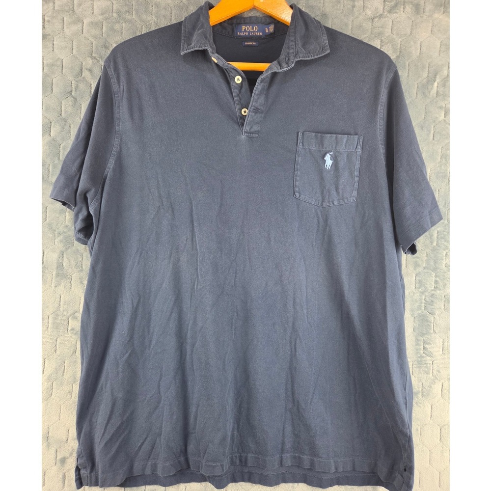 Polo Ralph Lauren Mens XL Navy Blue Short Sleeve Pocket Polo Shirt Classic Fit